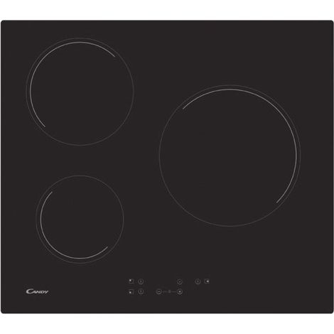 Candy – Plaque vitrocéramique 3 foyers CH63CT – 5500W – L 60cm – Surface facile à nettoyer – Finition bords droits