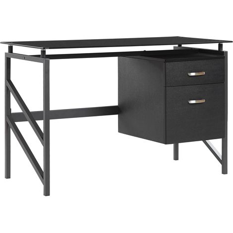 Escritorio oficina en casa marco metal negro tapa vidrio templado 117 x 57 cm cajones industrial moderno Moriton