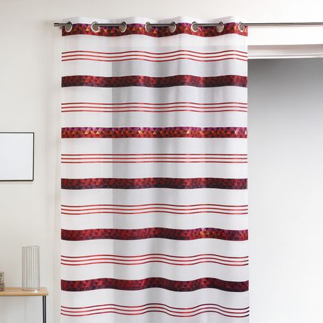 Voilage jacquard à rayures géométriques Bordeaux 140x240 cm