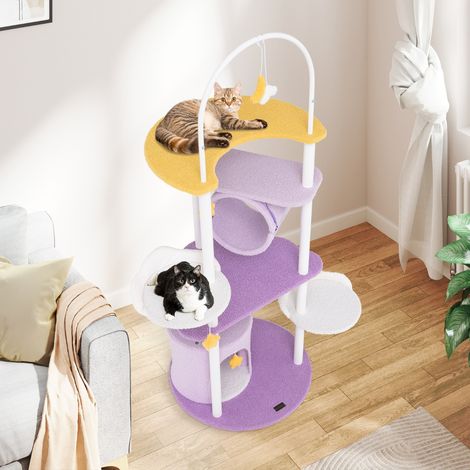 Arbre à Chat à Plusieurs Niveaux Tour pour Chat de 158 cm Cadre en Métal Perchoir Surdimensionné Plateformes de Saut Violet (1/3)