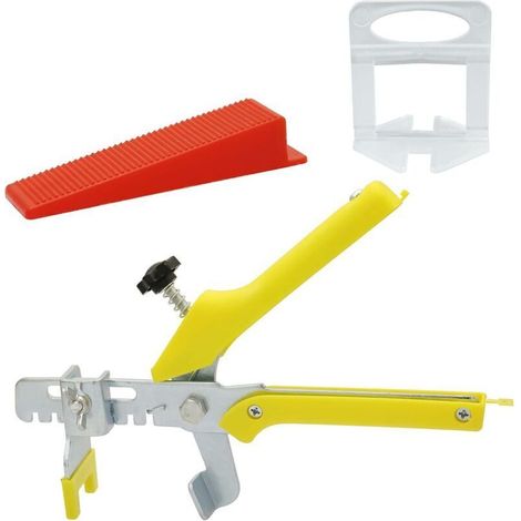 Sistema di livellamento per piastrelle - 300 clip distanziatrici per piastrelle da 2 mm - 100 cunei per piastrelle e 1 morsetto a leva per piastrelle da pavimento Rosso