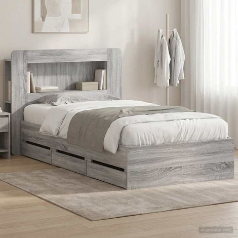 vidaXL Estructura de cama con almacenamiento y cabecero Sonoma gris (1/5)