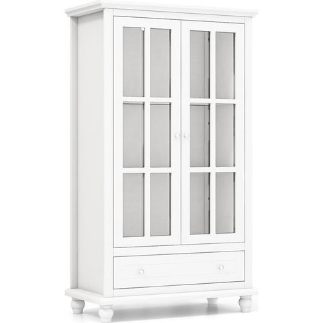Salon, bureau ou chambre : rangement modulable avec bibliothèque blanche 55 pouces, portes verre trempé et tiroir (1/5)