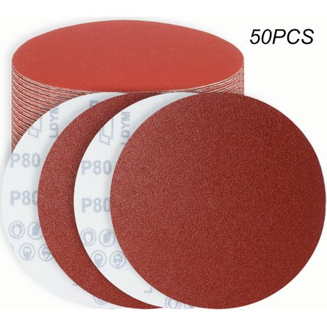 50 x Papier abrasif Feuille abrasive 125 mm sans trous, Granulométrie 80, pour ponceuse excentrique (1/5)