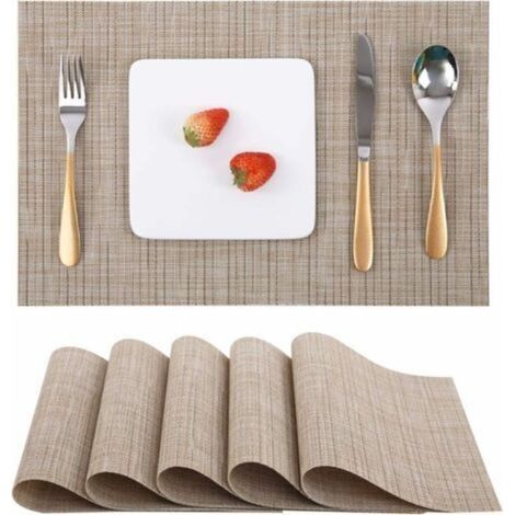 Lot de 6 sets de table lavables 30x45cm – PVC résistant à la chaleur – Antidérapant et tissé – Pour cuisine et salle à manger