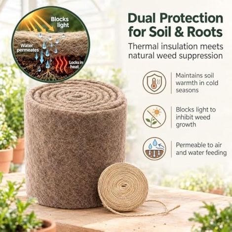Protection hivernale pour plantes, tapis en feutre de laine de mouton biodégradable pour parterres surélevés et jardin, protection des plantes, 0,5 x 2,5 m (1/3)