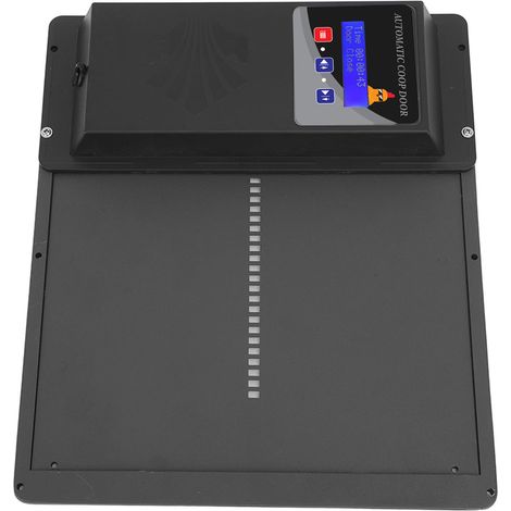 Ouvre-porte automatique solaire USB pour poulailler avec minuterie programmable, affichage LED, 3 modes d'alimentation, ouverture horizontale, noir (1/5)