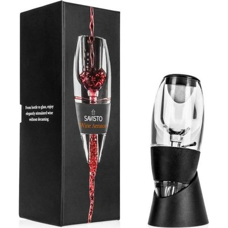 Aérateur De Vin Savisto En Acrylique Avec Bec Verseur, Filtre Et Présentoir - Noir (1/4)