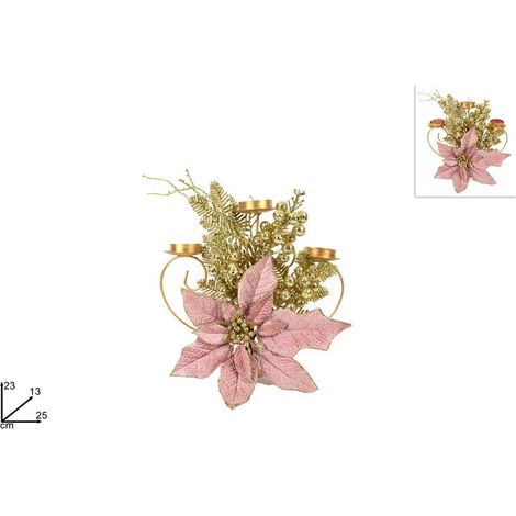 Portacandela Decorativa con Stella di Natale Rosa Antico 23 cm