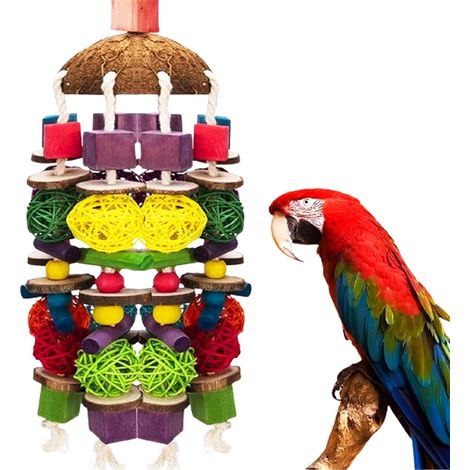 Grand Jouet à Mâcher 22 Pouces en Bois Naturel pour Perroquets, Idéal Gris d'Afrique et Grands Oiseaux (1/5)