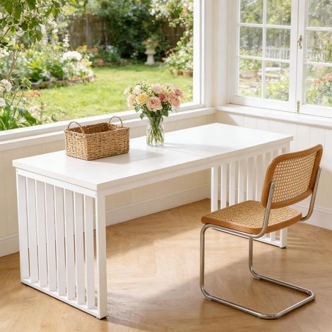 MEUBLIV Bureau double 180x60x76 cm blanc – poste de travail 2 personnes style industriel (1/5)