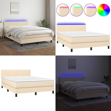 Sommier à lattes de lit avec matelas LED Crème 140x190 cm Tissu - Sommier Tapissier - Lit Avec Matelas - LED - Chambre À Coucher - Sommier Créme - Home & Living (1/5)