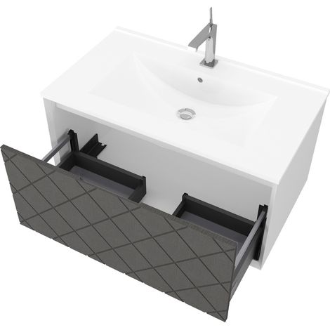 2700/F05 Base sospesa con 1 cassetto e lavabo in ceramica cm. 81 - lino