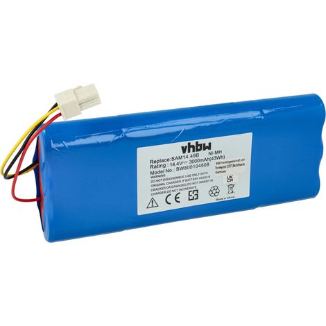 vhbw batteria compatibile con Samsung Navibot VC-RA50VB, SR9630, VC-RE70V, VC-RA52V, VC-RA84V, VC-RE72V aspirapolvere (3000mAh, 14,4V, NiMH)