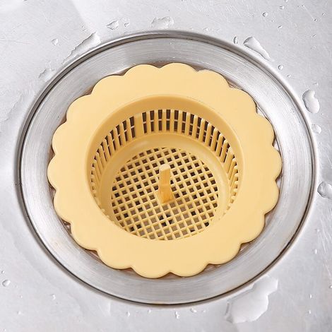 Blütenförmiger Spülbecken-Abflusssieb, Haarfänger, Badewannen-Bodenfilter mit zylindrischem Grifflochfilter für Bad/Küche, gelb (gelb) (1/5)