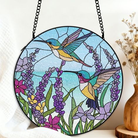 Attrape-soleil vitrail colibri 15 cm décoration suspendue fenêtre oiseau coloré cadeau anniversaire (1/5)