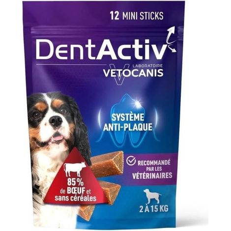 DentActiv - 12 Bâtonnets - VETOCANIS - 12 Mini Bâtonnets Hygiène Bucco-Dentaire au Buf pour Chien 2-15kg (1/5)