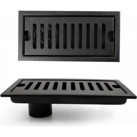 Grille Douche, 20 x 10 cm Siphon de Sol Rectangulaire, Caniveau de Douche, Noir Siphon de Sol avec Grille en Acier Inoxydable, Convient pour WC, Salle de Bain, Cuisine, Balcon (1/5)