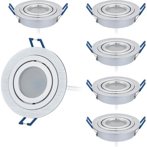 Set de 6 Focos Led Empotrables Redondo Regulable Cepillo Aluminio Regulable Luz Blanca Cálida 3000K, 5W eq. 50W ref.208 [Clase energética F] (1/5)