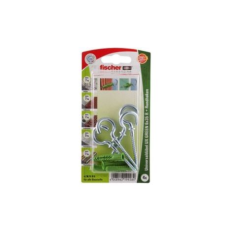 Fischer 4x  tasselli universali  GREEN UX  6x35 R  RH con  bordo e  gancio tondo  - 524803