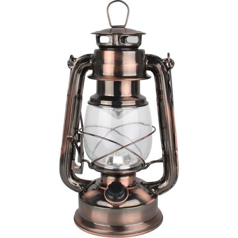 Vintage LED Hurricane Lantern, warm white, battery powered, 15 LEDs, 150 lumens for indoor or outdoor use (copper)