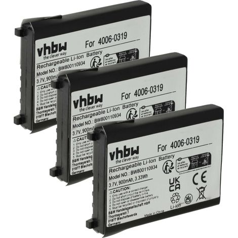 vhbw 3x Akku Ersatz für PSC 633808510046 für Barcodescanner POS (900 mAh, 3,7 V, Li-Ion)
