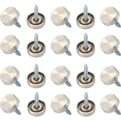20 Pièces 16 mm (3/5 ") Vis de Miroir en Acier Inoxydable Capuchons Décoratifs Clous de Couverture pour Tables de Miroir Plaques de Bain Armoires Panneaux de Verre (1/5)
