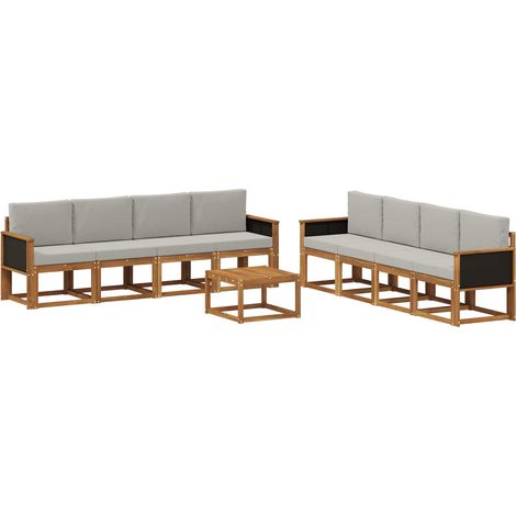 Set di divani da esterno 9 pz 8-Posti Naturale e Grigio Chiaro vidaXL (1/5)