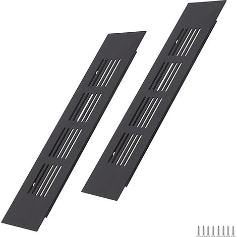 Grille d'aération rectangulaire noire en aluminium (2 x 200 x 50 mm) pour placards, chambres et portes (1/5)