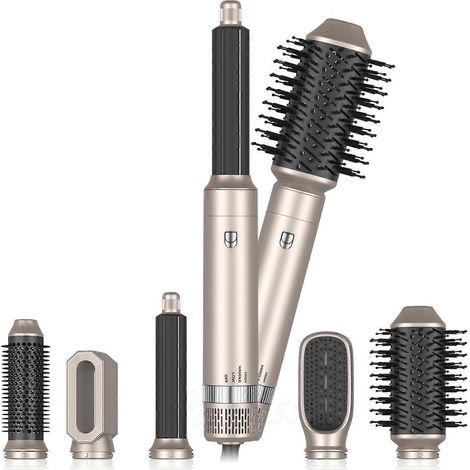 Krultang 6-in-1 - Multistyler Föhnborstel - Voor kort en lang haar - Goudkleurige haarstyler