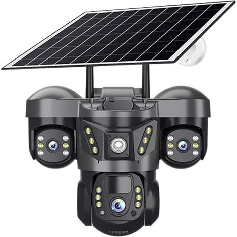 4G 15 MP Solarkamera mit 10-fachem Zoom, dreifachem Objektiv, dreifachem Bildschirm, CCTV, PIR-Bewegungserkennung, Sicherheitsüberwachung, V380 Pro Kamera (4G CAM ohne Karte)