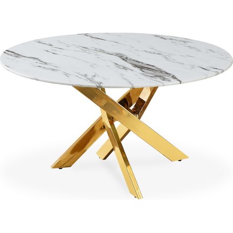 Table basse ronde en verre effet marbre et pieds doré Holy (1/4)