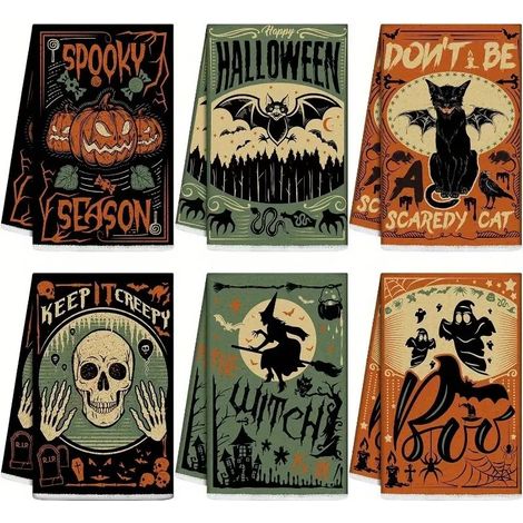 Chiffon de Vaisselle Halloween en Microfibre, Éponge Décorative Cuisine et Salle à Manger, Serviette Absorbante Thème Citrouille pour Nettoyage et Décoration de Table-x (1/4)