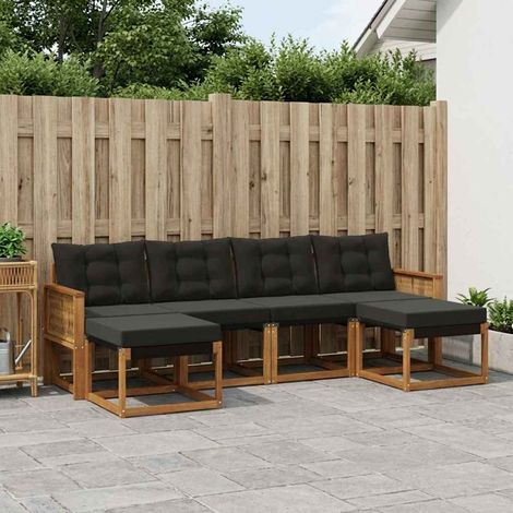 vidaXL Outdoor-Sofagarnitur mit Kissen 6 pcs Natürlich und Schwarz (1/5)