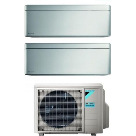 Daikin Bluevolution Dual Split Climatiseur rèversible Série STYLISH TOTAL SILVER 5+12 avec 2MXM50M9/N R-32 Wi-Fi Intégré 5000+12000 Couleur Gris - garantie europèenne