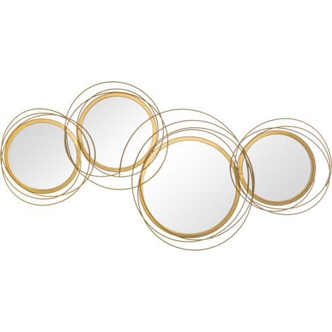 Set de espejos de pared redondos de metal dorado, 4 piezas, 107 x 56 cm (1/5)