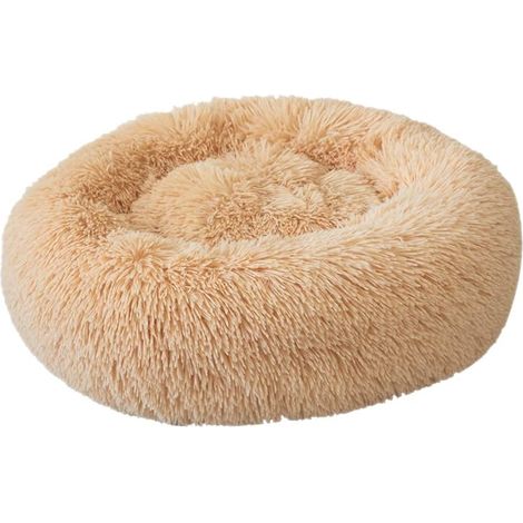 Paniers pour Chiens en Peluche, Lits pour Chats, Canapé Coussin Rond pour Chiot Lavable, Animaux Panier Donut Doux, Lit Apaisant avec Fond Antidérapant, Lit de Nid de Chat (Champagne 40CM)