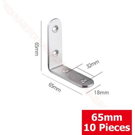 (65 x 65 x 18 mm 06) Lot de 10 équerres d'angle à 90° en acier inoxydable, fixations murales pour étagères, tables, chaises (1/5)