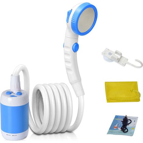 Pompe de douche électrique Portable, douche de Camping en plein air, étanche IPX7 et batterie Rechargeable 5000mAh, alimentée pour le Camping, Bleu (1/5)