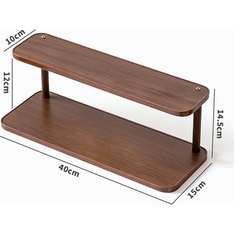 Étagère de bureau double (Noyer, 40 cm) – Idéale pour ranger tasses, objets décoratifs, parfums et cosmétiques (1/4)