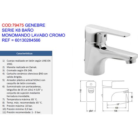 Monomando lavabo cromo serie k8