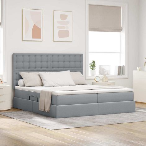 Cama con almacenamiento Gris Claro 200 x 200 cm Tela