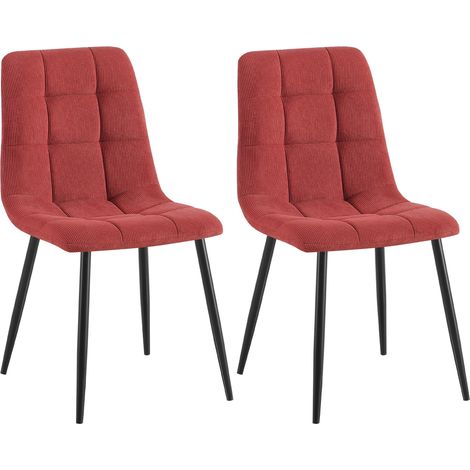 Lot de 2 chaises de salle à manger design en velours côtelé bordeaux à coutures carrées – Pieds métal noirs 100007615