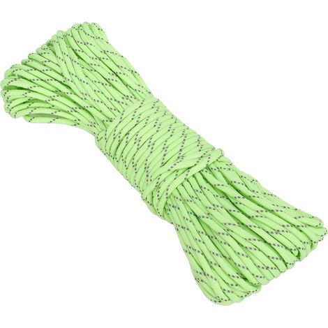 Leuchtende Zeltschnur, 4 mm, 31 Meter, 9 Stränge, fluoreszierend grün, für Camping und Wandern, reflektierend wie bei Fallschirmen. (1/5)