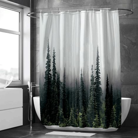 Rideau de douche décor encre rivière calme, tissu imperméable, 150x180 cm