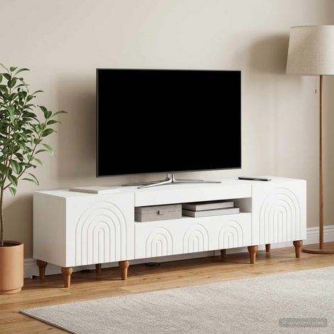 Beyamis Meuble TV LED en bois composite blanc (1/5)