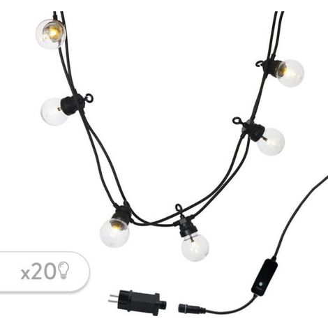 Guirlande lumineuse extérieure connectable Party Clear - LUMI JARDIN - 20 globes guinguette LED - Blanc chaud (1/5)
