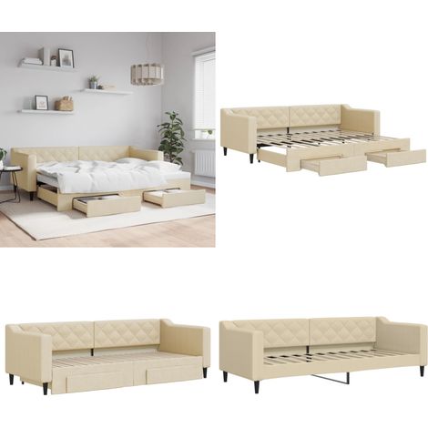 Tagesbett Ausziehbar mit Schubladen Creme 80x200 cm Stoff - Sofa-Bett - Schlafsofa (1/5)