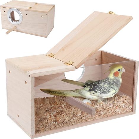 Nichoir pour Oiseaux Design Transparent Boîte D'élevage de Volière en Bois pour Perroquet Maison de Station d'alimentation pour Oiseaux pour Sauvages Sparrow, 17x19x34 cm