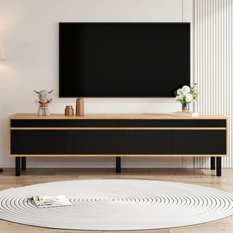 Armoire TV,meuble TV,panneau TV et 4 portes. Texture fine. Disponible en bois noir ou naturel. Hauteur 47 cm / Longueur 170 cm / Largeur 38 cm (1/5)
